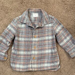 Little Co. Kids Plaid Button-Down Shirt in Gray and Orange